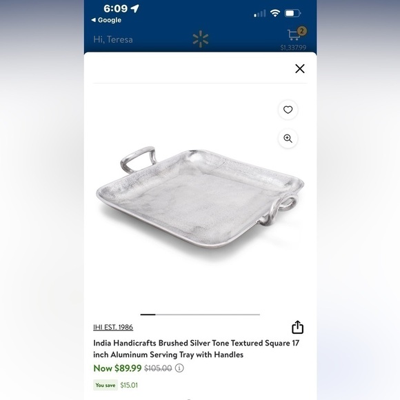 Serving Tray/Platter Brushed Silver Textured Square Aluminum IHI EUC Handicrafts - Picture 7 of 8